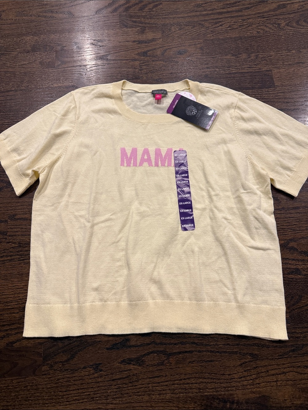 MAMA Graphic Short Sleeve Top  with Pink Lettering yellow Vince camuto xxl